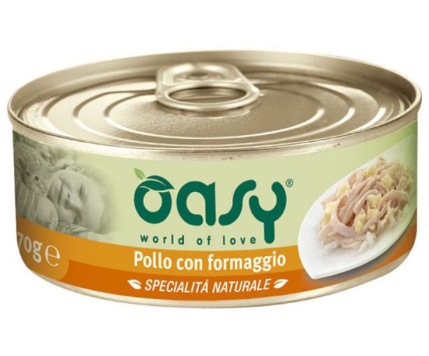 Oasy Wet Cat Spec. Naturali – POLLO CON FORMAGGIO Lattina 70 gr