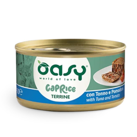 Oasy Wet Cat CAPRICE – Terrina con TONNO E POMODORO Lattina 85 gr (18pz)