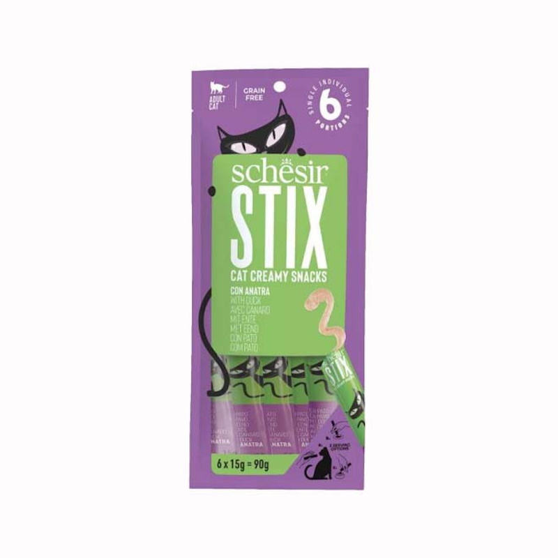 Schesir Stix Snack Crema per Gatto Adulto Gusto Anatra 6×15 gr
